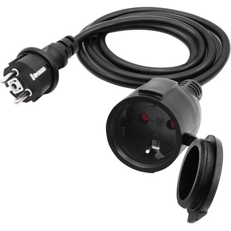Rallonge électrique d'extérieur Noir, 3x1,5 mm² 16A 250V IP44, pour la Maison, Le Bureau, l'extérieur (2M) (1/5)