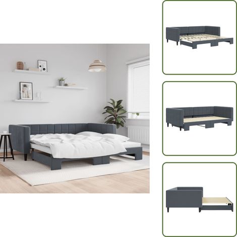 vidaXL Tagesbett Ausziehbar Dunkelgrau 100x200 cm Samt (1/5)