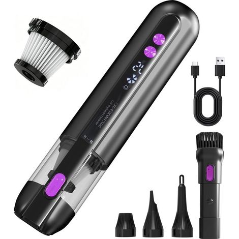 Tragbarer Autostaubsauger, kabellos, 3-in-1, ausgestattet mit grüner LED-Leuchte, LED-Bildschirm und USB-C-Ladefunktion. (1/5)