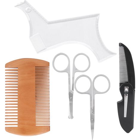 Gabarit transparent pour la mise en forme de la barbe, peigne et ciseaux, kit de coiffure et d'entretien de la barbe (1/5)