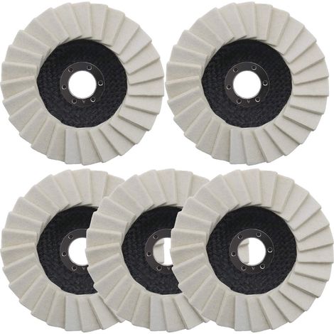 5pcs Roue de Polissage en Feutre de Laine 125mm Rondelle Dentelée Disque Rabat pour Acier Inoxydable Verre Métaux Aluminium Meuleuse d'angle (1/5)