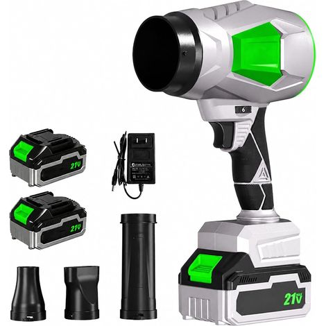 Souffleur de feuilles sans fil, batterie 21 V avec 2 batteries et chargeur, souffleur de jardin de 385 CFM, souffleur d'air léger avec 3 buses amovibles pour le séchage des feuilles, patio (1/5)