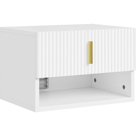 SoBuy Mesilla de noche blanca con cajón Mesa auxiliar con estante abierto Estante mural con LED integrado 40×30×26 cm Capacidad de carga 20 kg FBT176-E-W (1/5)