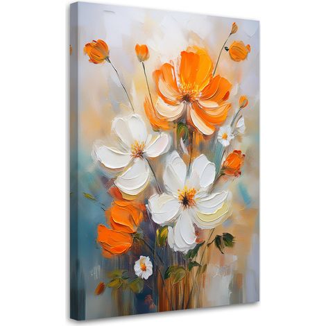 Quadro su tela, Fiori di campo Bianco Arancione - 40x60 (1/3)