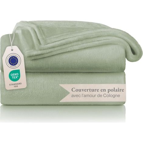 Couverture Polaire - Grand Plaid Polaire 220x240 cm - Plaid canapé certifié Oeko-TEX® - Couverture canape - Couverture lit - 2 Personnes 220x240 - Vert d'été (1/5)