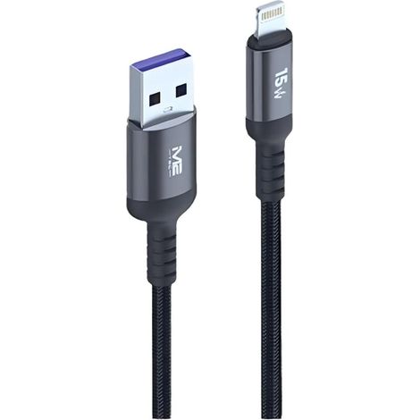 Câble USB-A vers Lightning M2 TEC, 15 W, 3 A, 1,2 m, en tissu, charge rapide. (1/2)