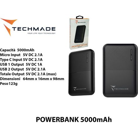 Power Bank Techmade TM-PB5000 5000 mAh Nero