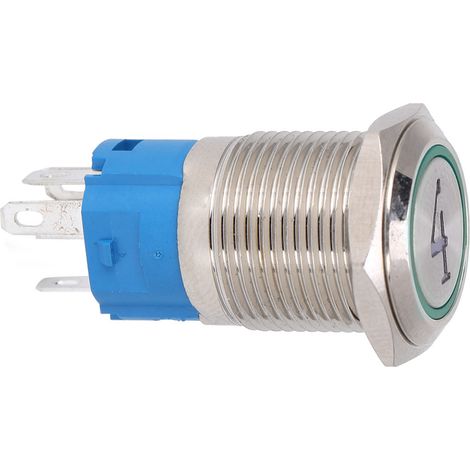 Interrupteur poussoir métal 16mm tête plate auto-retour 2 pièces avec voyant vert 4A 220VAC (1/5)
