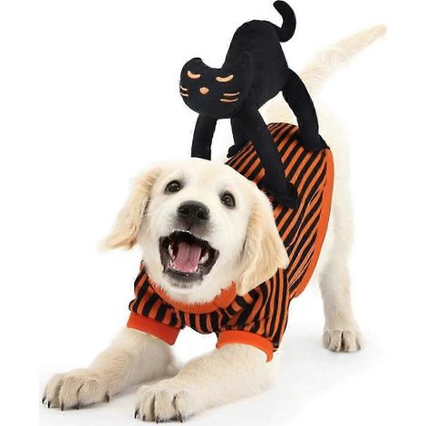 Déguisements pour chiens pour Halloween, combinaison pour chien avec un motif unique de chat noir, vêtements pour chiot pour les fêtes de Noël et d'Halloween (L) (1/4)