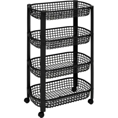 5Five Simply Smart – Desserte de cuisine à roulettes 4 niveaux – Paniers en polypropylène – Dimensions L. 46,5 x l. 25,5 x H. 79 cm – Couleur noir