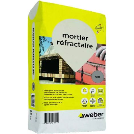 Weber Saint-Gobain Mortier réfractaire, Résiste aux hautes températures 25 kg