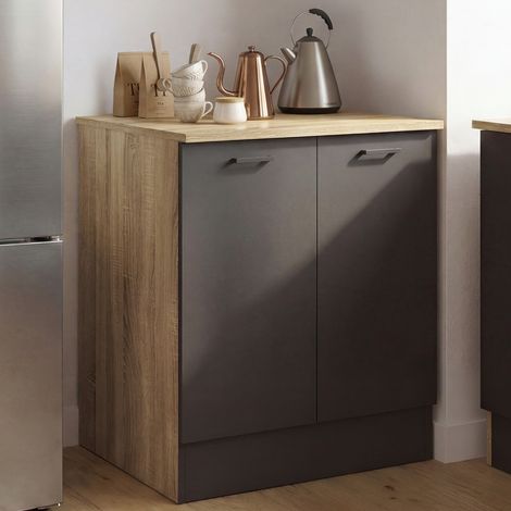 Mueble bajo de cocina 80 cm STIL Mueble auxiliar de 2 puertas en madera y negro