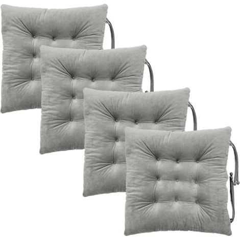 HONORNIC - Ensemble de quatre coussins de chaise, convenant aux chaises de salle à manger et aux chaises de bureau, gris clair. (1/5)