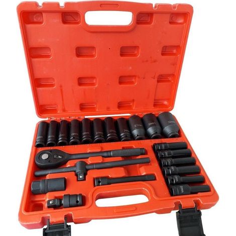 Trade Shop - Set 22 Bussole Boccole 1/2" Esagonali Da 8 A 32 Con Cricchetto Reversibile - (1/2)