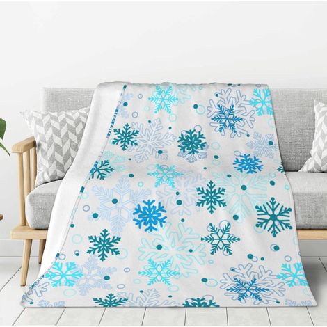Plaid - Flanelle Polaire - Motif Flocons De Neige - Pour Lit Fauteuil Canapé Voiture - 152 x 127 cm - 1 Pièce (1/5)