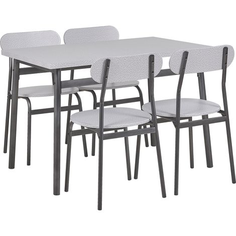 Juego de comedor mesa rectangular 110 x 70 cm con tablero gris patas acero negro 4 sillas estilo moderno Velden