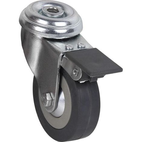 Rueda de goma gris con freno de plástico para tornillo pasante de 40 mm hasta 65 mm para pesos desde 32 kg hasta 40 kg COFAN Ø60 x 22 mm