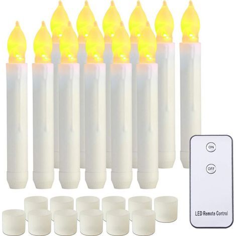 Bougie conique LED à piles avec télécommande, lumière clignotante, bougie conique sans flamme, ensemble de 12 bougies artificielles jaunes chaudes pour la Fête de l'église d'Halloween (1/5)