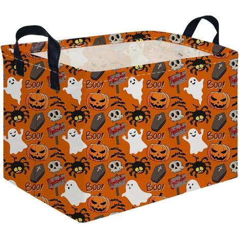 Panier de rangement fantôme d'Halloween, panier à linge pliable avec poignées, coffre à jouets pour chambre d'enfant, décoration intérieure 14-45 x 30 x 28 cm (1/5)