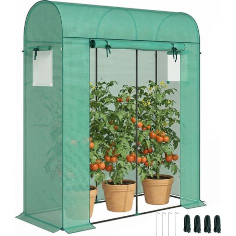 Serre à tomates Serre en plastique avec porte roulante, fenêtres en filet et toit en arc 170 x 68 x 200 cm Vert (1/5)