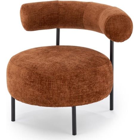 Chaise retro ronde en tissu cannelle Roby (1/5)