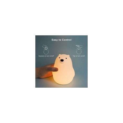 Lámpara de noche infantil con forma de oso, luz nocturna LED recargable de silicona con brillo ajustable, puerto USB táctil y temporizador, lámpara decorativa para la mesita de noche y ayuda para dorm