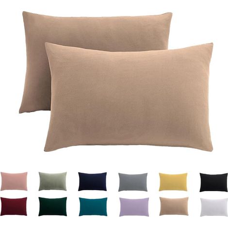 Lot de 2 taies d'oreiller 70 x 90 cm - Beige - 100 % microfibre - Infroissable avec fermeture éclair (1/5)