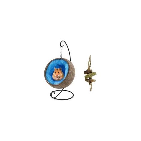 Amaca per criceti con giocattolo molare sospeso in fibra di cocco, casetta con tappetino riscaldante, accessori decorativi per habitat di piccoli animali, cavie, anello per appendere (marrone) - Crezu