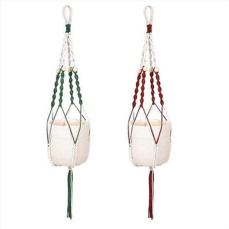 Suspension pour plantes avec LED et perles en bois, support pour pot de fleurs de 94 cm (2 pièces) (1/5)