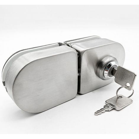 Stainless Steel Door Lock Anti-theft Security Lock Frameless Push Sliding Door Lock with Keys,SILVER,5.67.8cm (1/3)