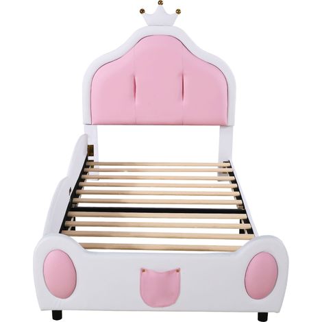 Lit d'enfant rembourré 90x200 cm, design patchwork bicolore, tissu en similicuir - Blanc (1/5)