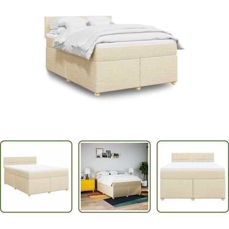 vidaXL Surmatelas - Sommier à lattes de lit avec matelas Crème 140x190 cm Tissu (1/5)