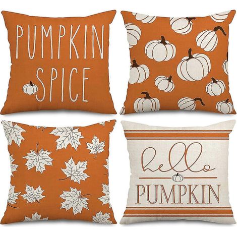 Housse de coussin d'automne, citrouille orange, feuilles d'érable, épices à la citrouille, bonjour (1/5)