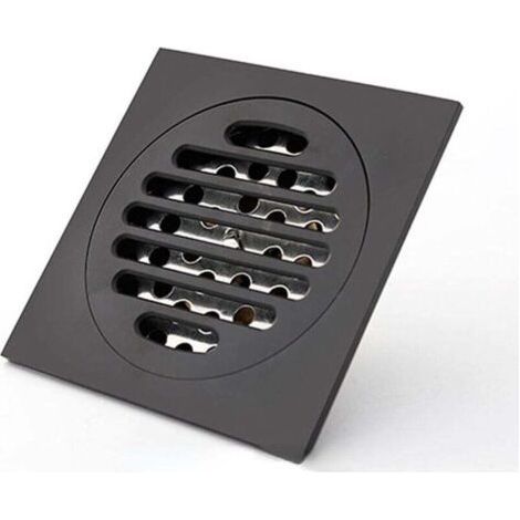 PA Siphon De Douche Carré Noir Mat Laiton Anti-Odeurs 10 Cm Grille De Drainage (1/4)