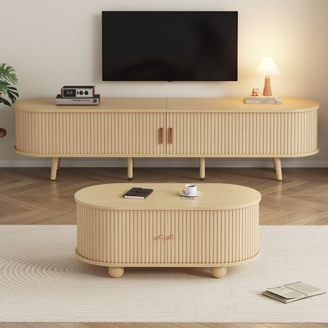 meuble rangement salon tv 175 cm bois clair tiroirs HAVRYA (1/5)