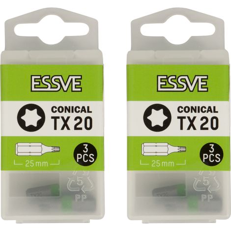 ESSVE TX20 Torx-Kegelbits, Schraubendreherbit 25 mm, 3 Stück x2 (1/3)
