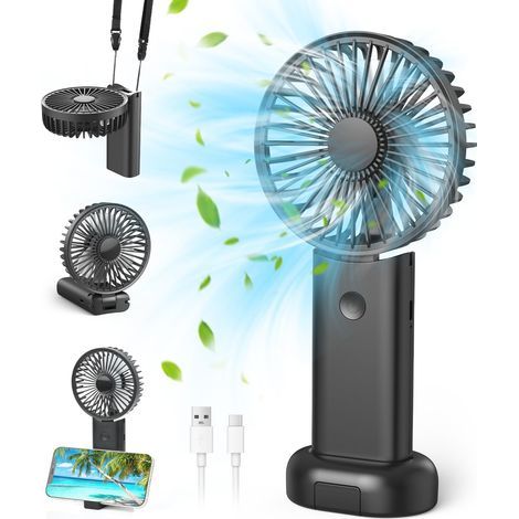 Ventilateur Portable, Portatif Electrique Fan de Bureau À Pile Ventilateur Silencieux Chambre 5 en 1 Ventilateur Voiture 3 Vitesses pour Voyages, Maquillage,Camping,Bureau À Domicile, Extérieur (1/5)