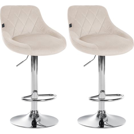 Juego de 2 taburetes de bar con costuras decorativas de diamantes asiento de terciopelo crema y estructura de metal cromado TDB10769 (1/5)