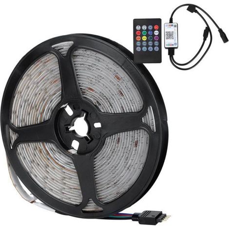Bande LED RGB étanche 5m, fiche UE 100-240V, décoration bar et fêtes, 16 millions de couleurs, contrôle à distance Femeo (1/5)
