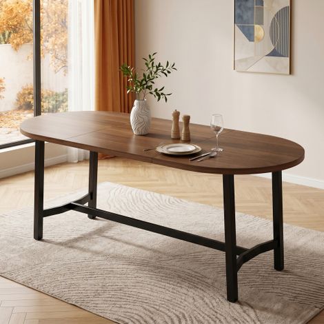 Tavolo da pranzo 1808075 cm, adatto per 6-8 persone, tavolo da pranzo con angoli arrotondati, tavolo da pranzo dallo stile semplice, gambe del tavolo in ferro, colore legno noce. (1/5)