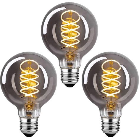 Ampoule LED E27 Vintage, Ampoule E27 Vintage Dimmable 4W G95Ampoule Vintage E27 Blanc Chaud 2700K, Ampoule LED Vintage Idéal Pour Suspension, Lampe de Table, Applique - Enfumé - 3 paquets (1/5)