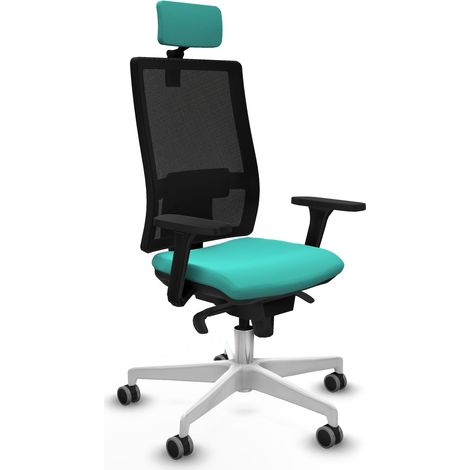 Horna sincro malla negra similpiel turquesa brazos 3D base blanca cabecero 2D ruedas 65mm engomadas (1/5)