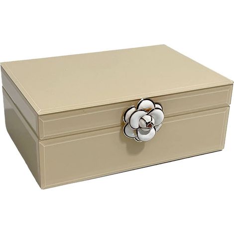 boîte de rangement élégante ivoire avec intérieur noir raffiné - ivoire finition fleur blanche argentée