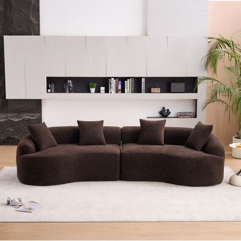 MODFU – Sofá esquinero modular curvo de chenilla de 4 plazas con asiento confortable y espuma para salón – Marrón oscuro (1/5)