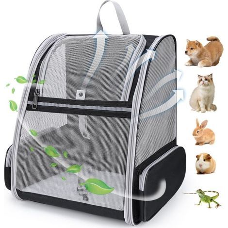 Transporttasche für Katzen und Hunde, atmungsaktiver Katzenrucksack, Transporttasche für Katzen und Hunde mit herausnehmbarer Plüschmatte, Schwarz (1/5)
