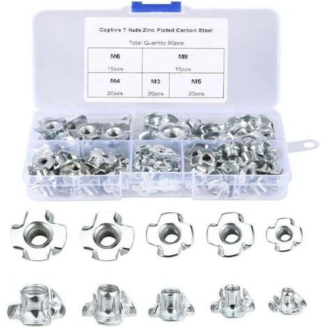 Écrous à Griffes 90Pcs Ecrous en T Bois M3/M4/M5/M6/M8 Ecrous pour Travail du Bois Meubles (1/5)