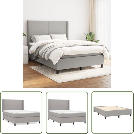 The Living Store Sommier à lattes de lit avec matelas Gris clair 140x190cm Tissu - Lit Plateforme - Lit Tapissier - Lit Double - Matelas Ressorts Ensachés - Literie (1/5)