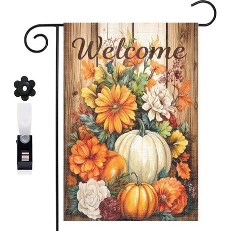 Bannière de cour mur de briques et bouquet floral 30 x 45 cm décoration extérieure et intérieure (1/5)