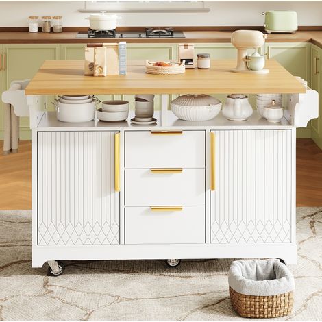 Isola da cucina multifunzione 120 x 40 x 95 cm in MDF bianco, mobile, con vano portaoggetti - CHICFURN (1/5)