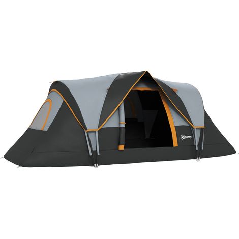 Tente de camping familiale 5-6 pers. - tente tunelle imperméable légère ventilée - grande porte + 2 fenêtres gris clair (1/5)